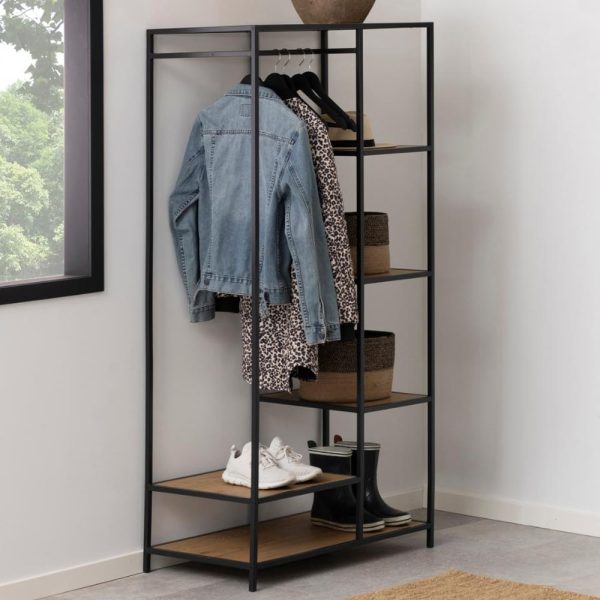 Salvo Wooden Clothes Rack With 5 Shelves In Matt Wild Oak | Bed Sava