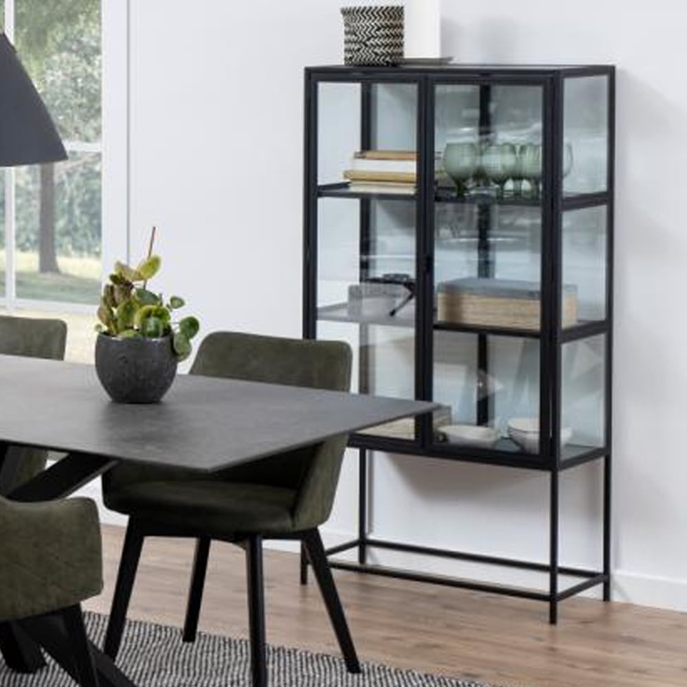 Salvo Wooden Display Cabinet With 2 Doors 3 Shelves In Ash Black