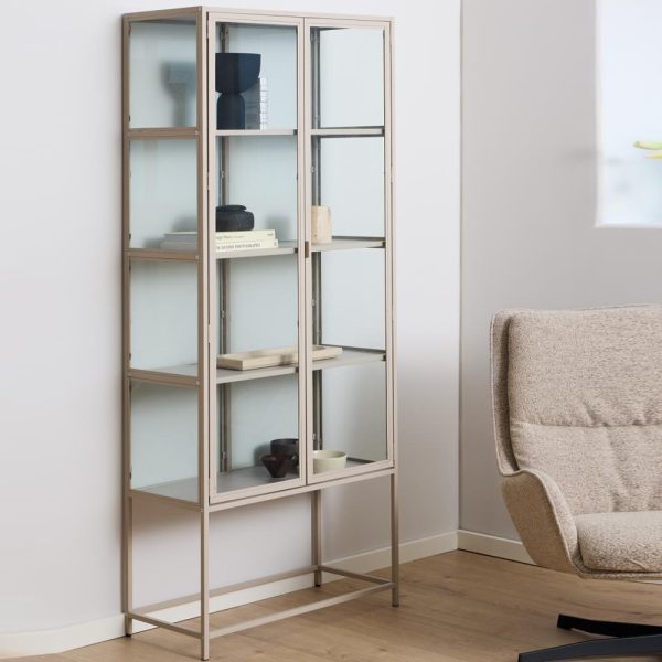 Salvo Wooden Display Cabinet With 2 Doors 4 Shelves In Grey | Bed Sava