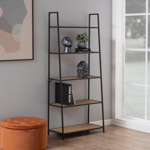Salvo Wooden Ladder Bookcase With 5 Shelves In Matt Wild Oak | Bed Sava