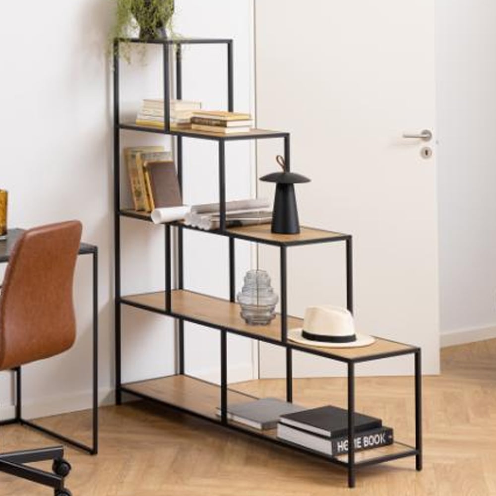 Salvo Wooden Ladder Bookcase With 4 Shelves In Matt Wild Oak