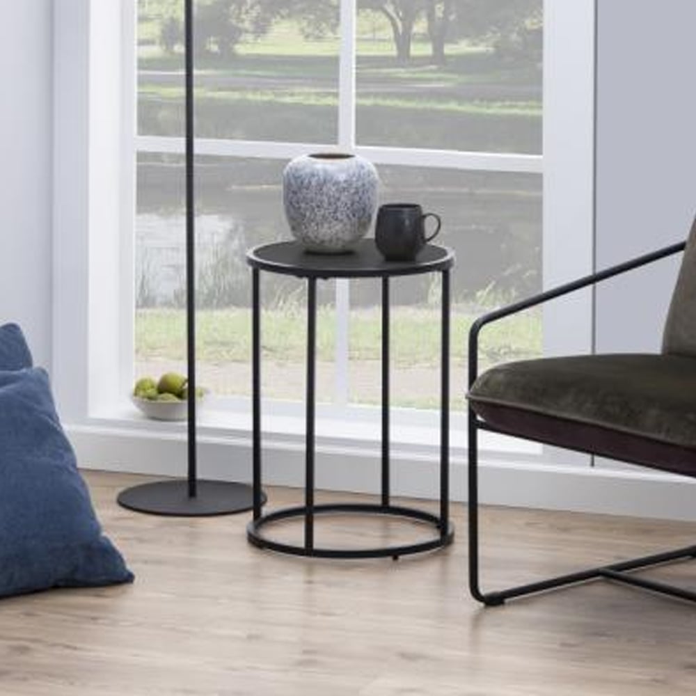 Salvo Wooden Round Side Table In Ash Black