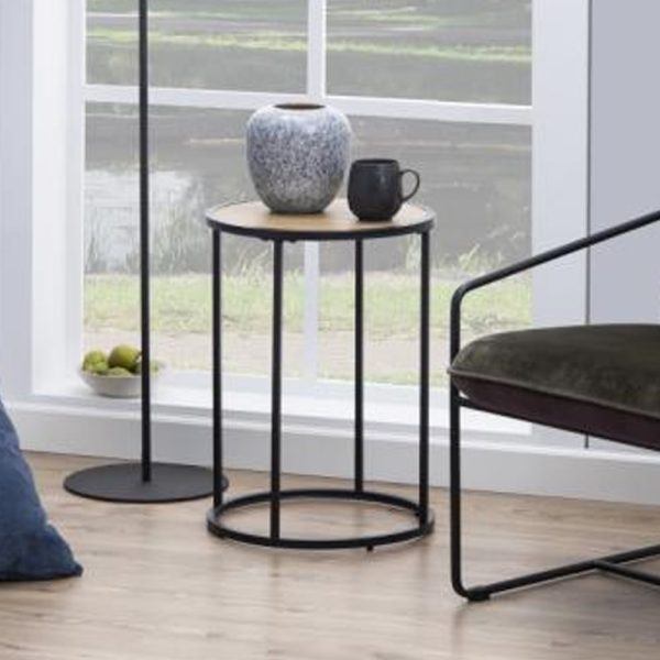 Salvo Wooden Round Side Table In Matt Wild Oak | Bed Sava