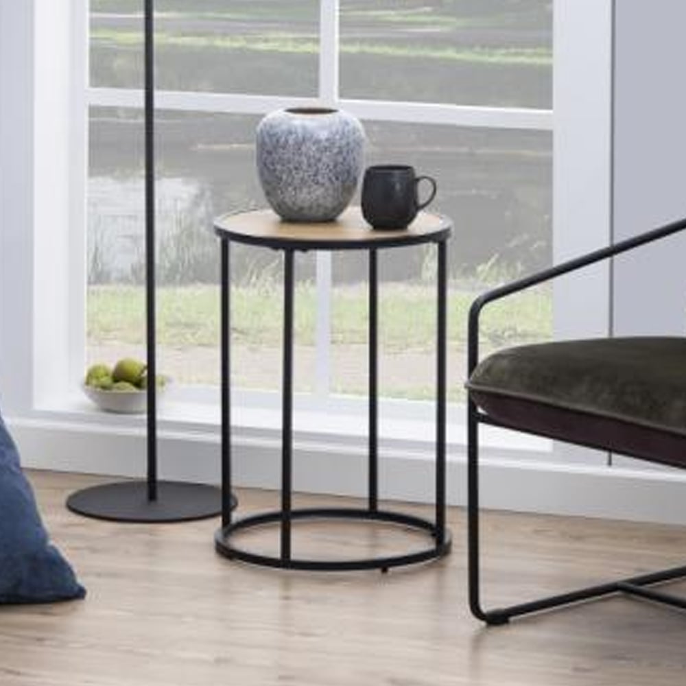 Salvo Wooden Round Side Table In Matt Wild Oak