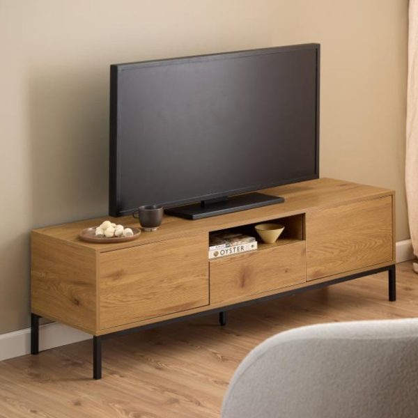 Salvo Wooden TV Stand With 2 Doors 1 Drawer In Matt Wild Oak | Bed Sava