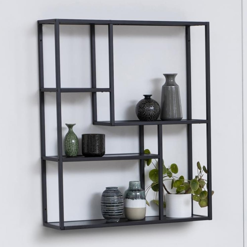 Salvo Wooden Wall Shelf With 4 Shelves In Ash Black