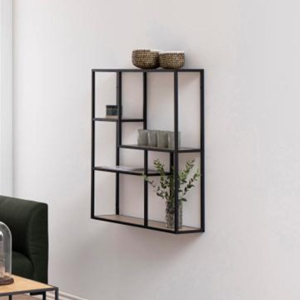 Salvo Wooden Wall Shelf With 4 Shelves In Sonoma Oak | Bed Sava