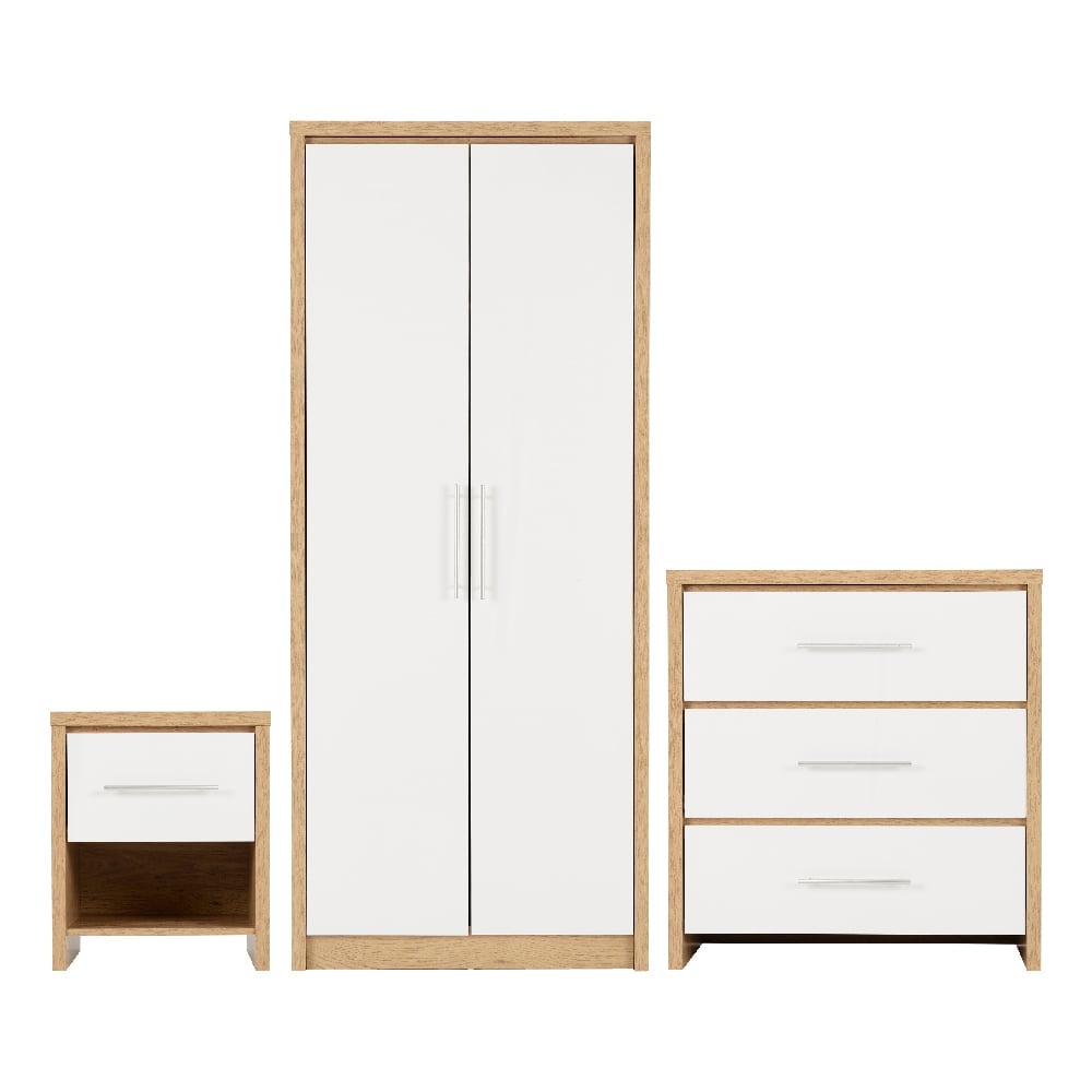 Samaira Wooden Bedroom Set With White Gloss Front In Oak
