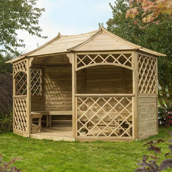 Sampford Wooden Garden Eight Sided Gazebo In Natural | Bed Sava