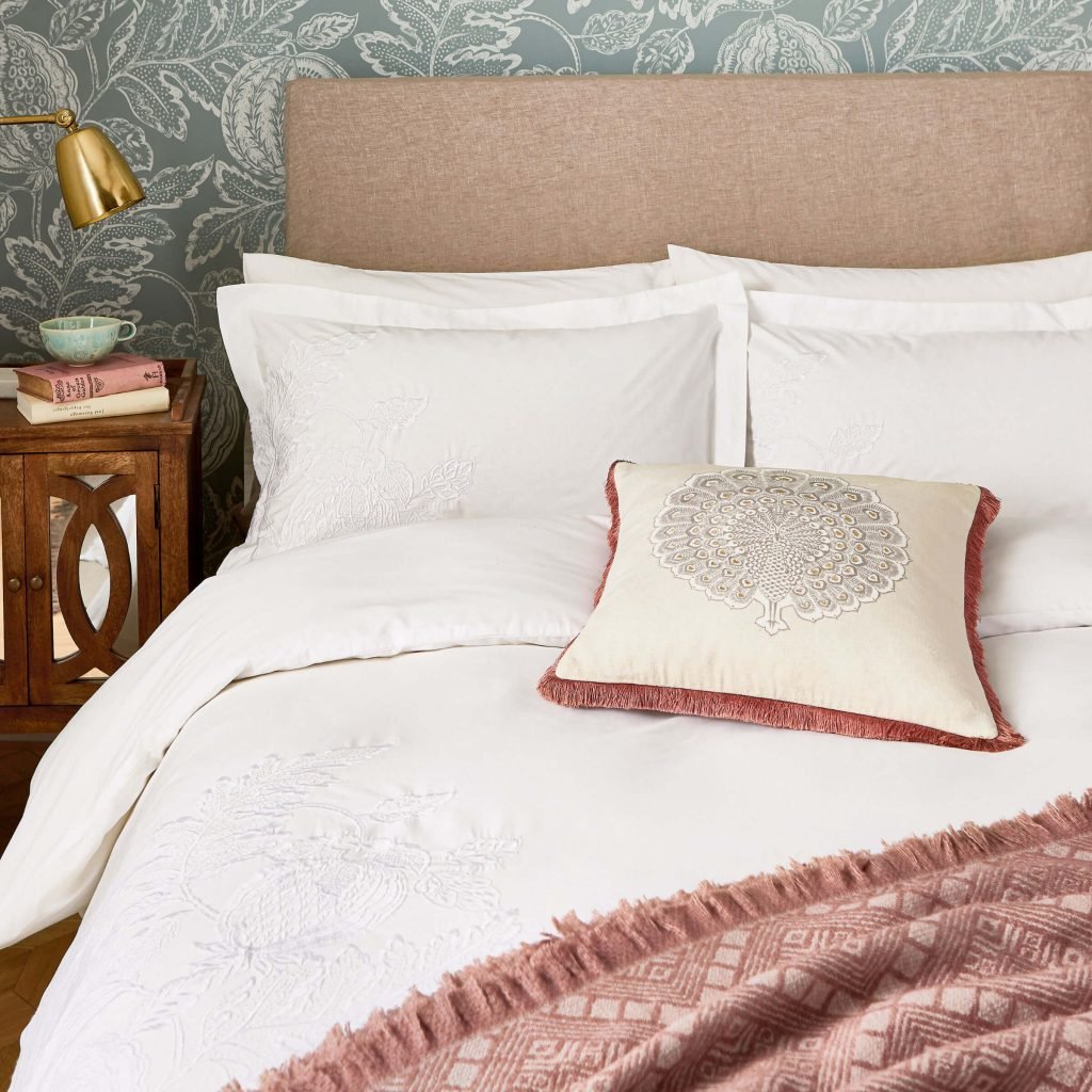 Sanderson Cantaloupe Embroidered Double Duvet Cover, Ivory