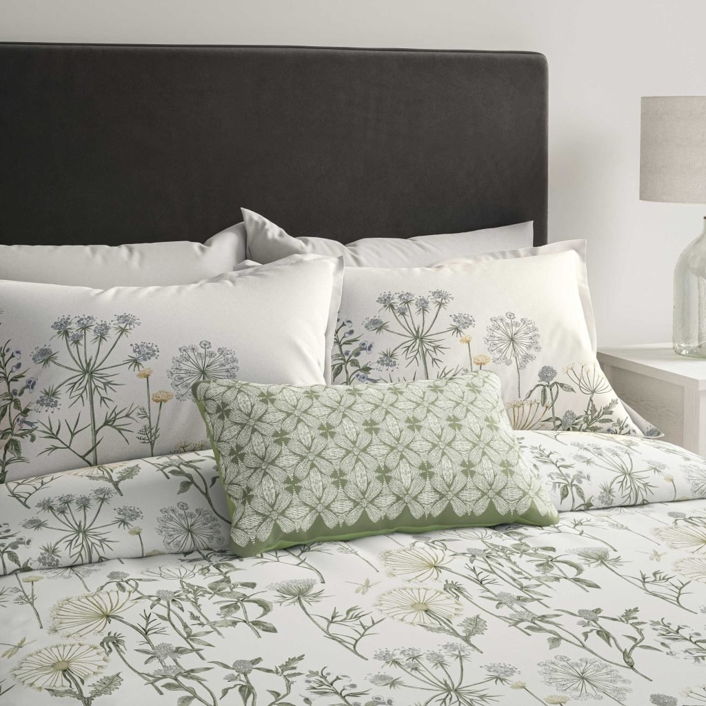 Sanderson Wild Angelica Double Duvet Cover Set, Silver & Spring Leaf