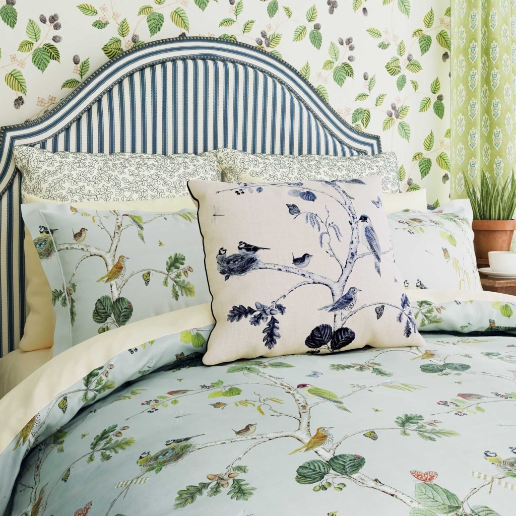 Sanderson Woodland Chorus Kingsize Duvet Cover Set, Blue Grey