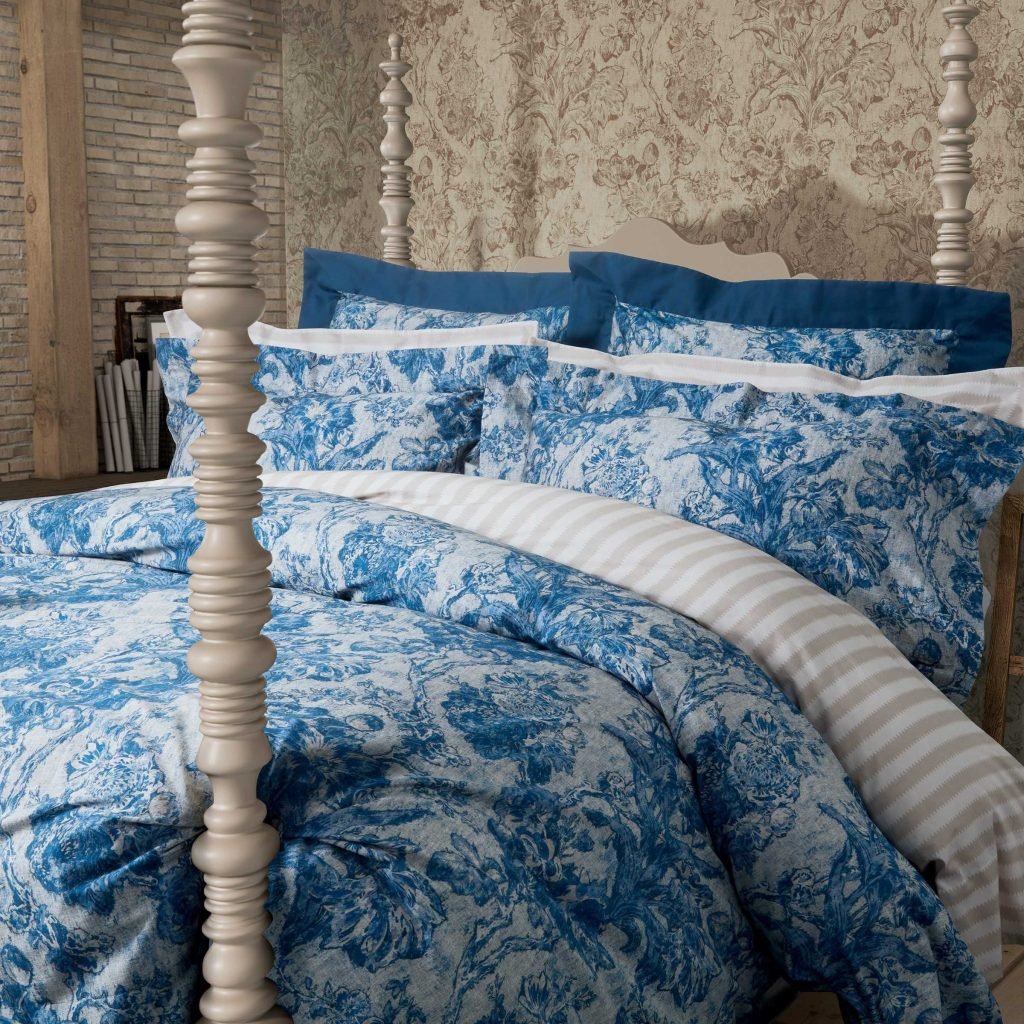 Sanderson Giles Deacon Fringed Tulip Toile Double Duvet Cover Set, Smalt