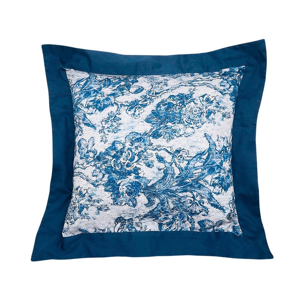 Sanderson Giles Deacon Fringed Tulip Toile Pair of Square Pillowcases, Smalt
