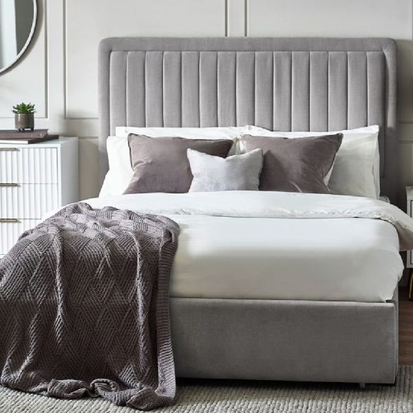 Sandy Fabric Double Bed With 1 Drawer In Grey | Bed Sava
