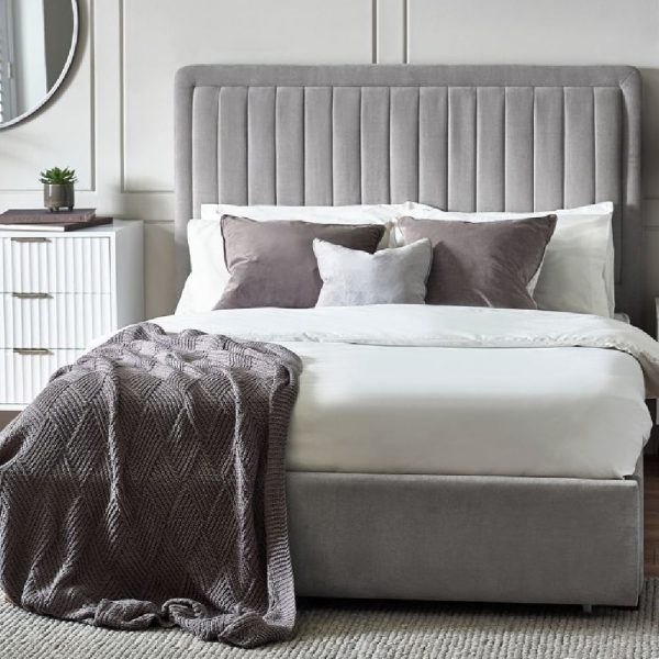 Sandy Fabric King Size Bed With 1 Drawer In Grey | Bed Sava