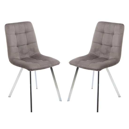 Sandy Squared Grey Velvet Dining Chairs In Pair