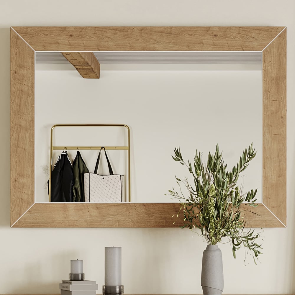 Sanford Bedroom Wall Mirror With Oak Wooden Frame