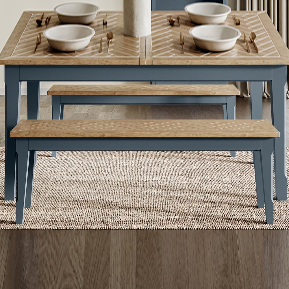 Sanford Large Wooden Dining Bench In Blue And Oak