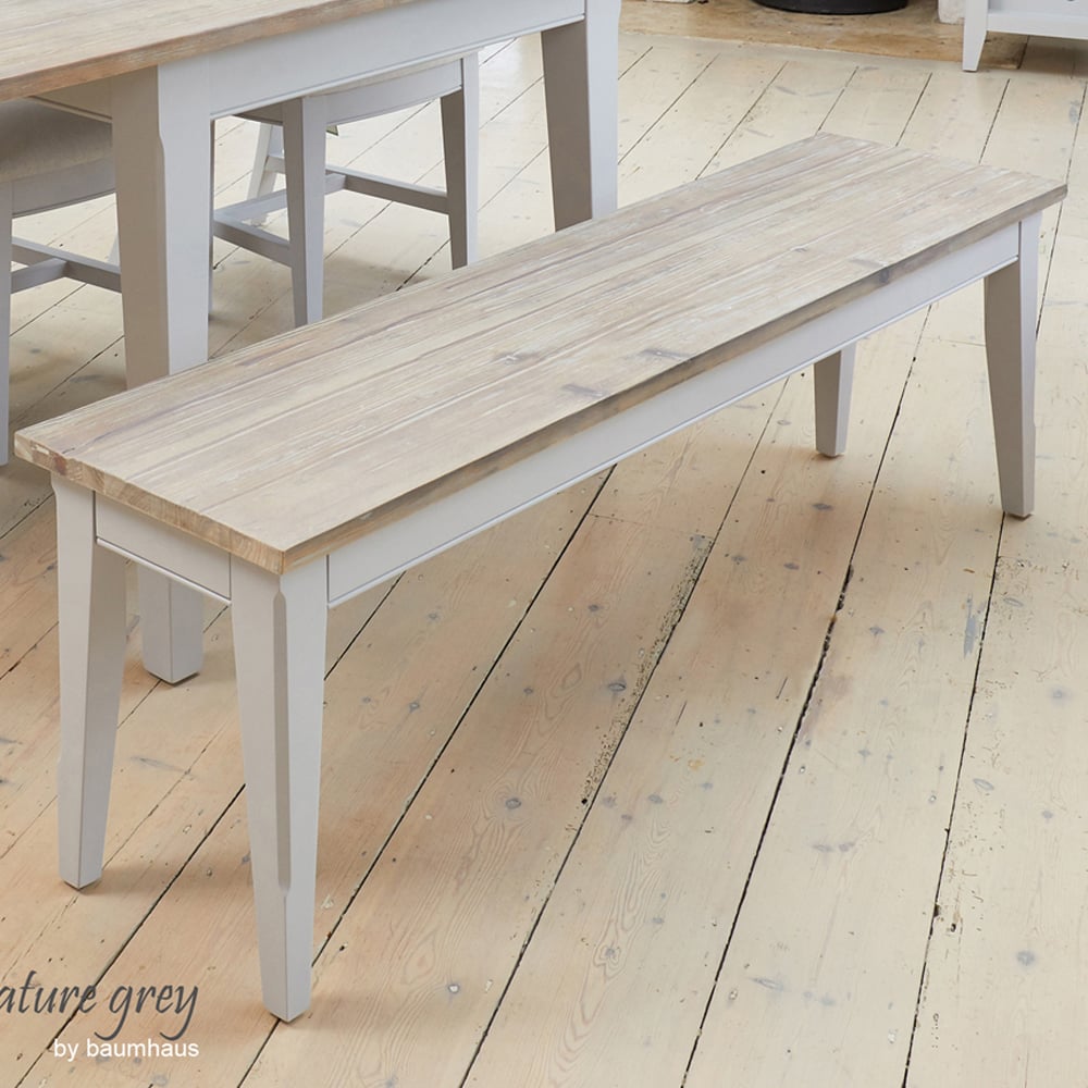 Sanford Large Wooden Dining Bench In Grey And Oak