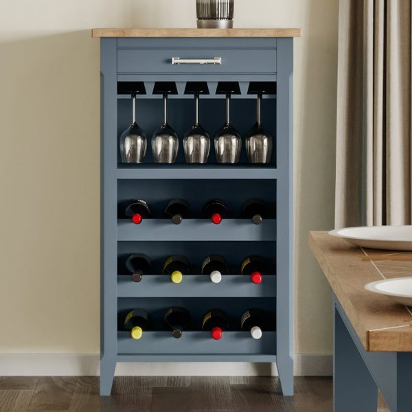 Sanford Wooden Bar Cabinet With 1 Drawer In Blue And Oak | Bed Sava