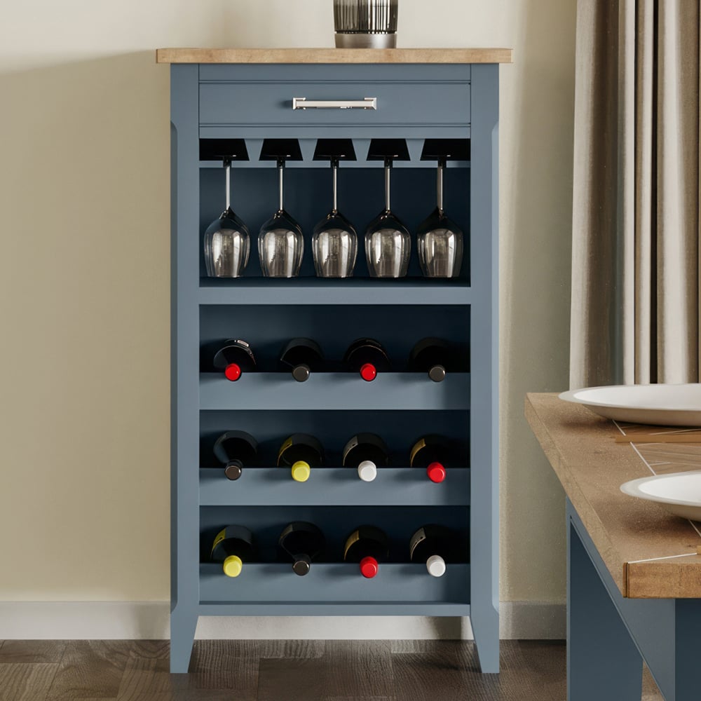 Sanford Wooden Bar Cabinet With 1 Drawer In Blue And Oak