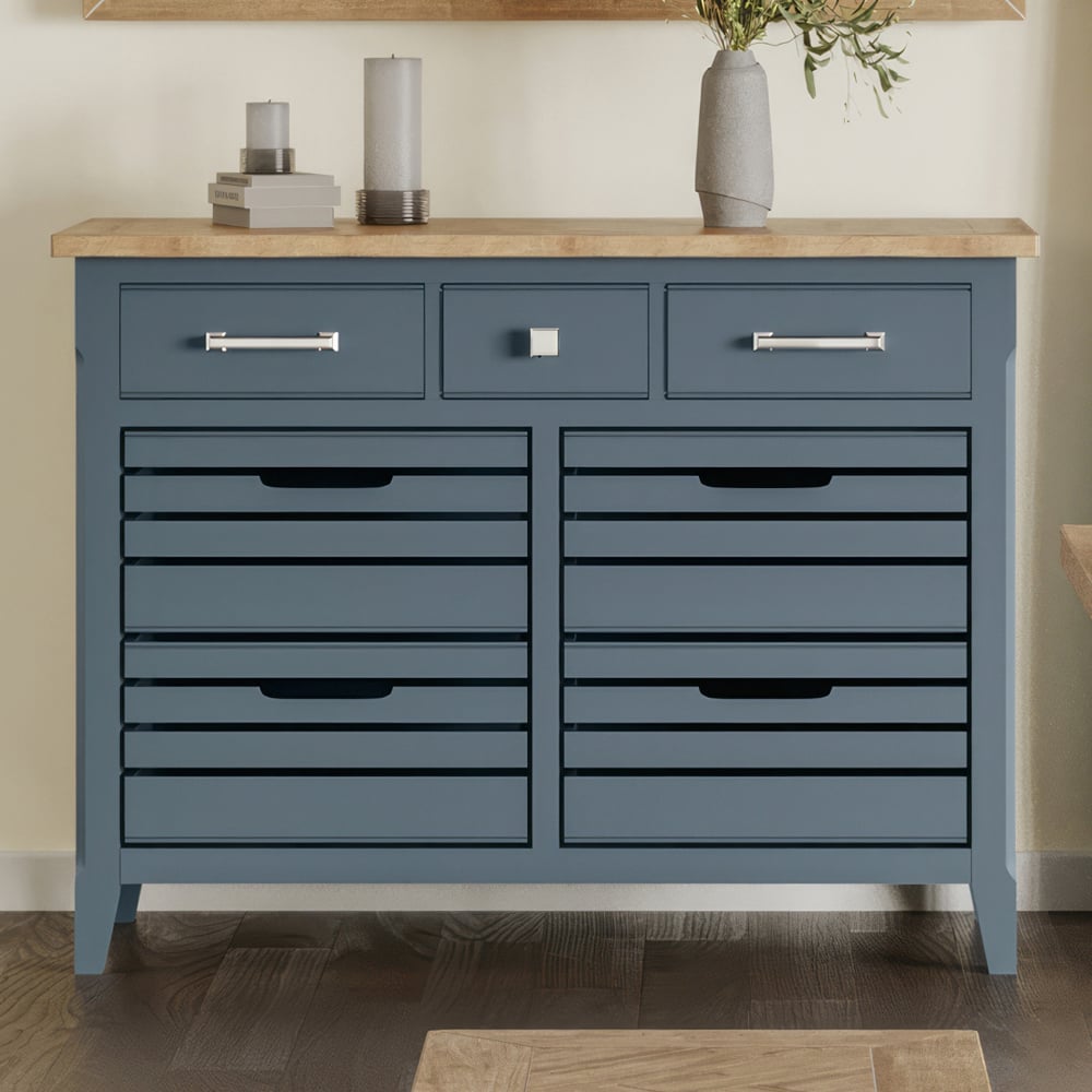 Sanford Wooden Chest Of 7 Drawers In Blue And Oak