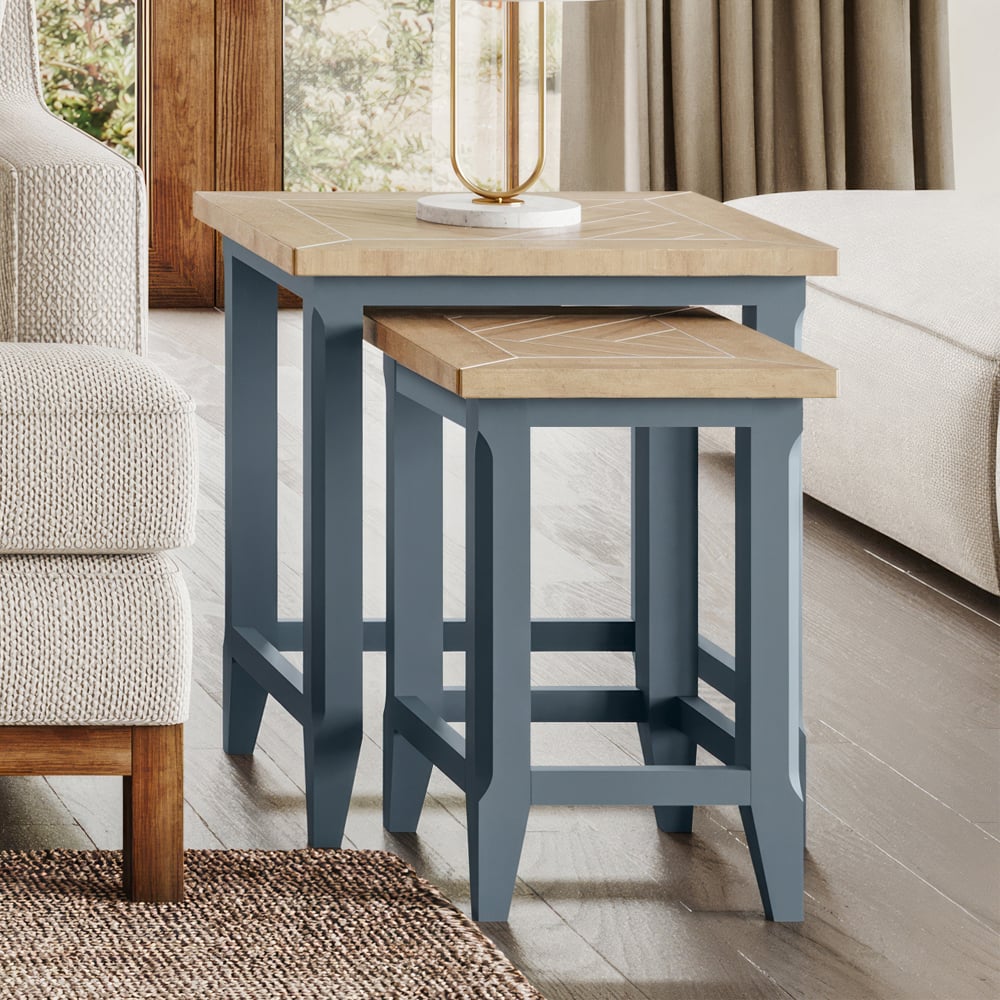 Sanford Wooden Nest Of 2 Tables In Blue And Oak