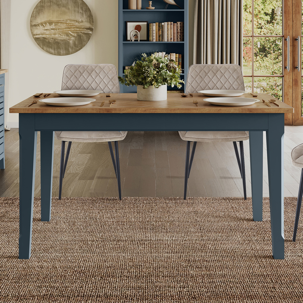Sanford Wooden Rectangular Dining Table In Blue And Oak
