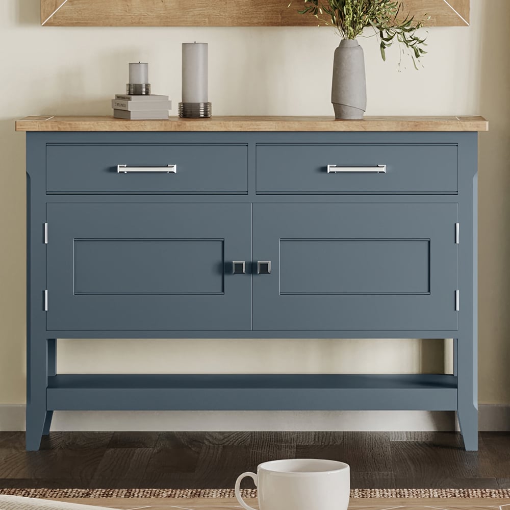 Sanford Wooden Sideboard With 2 Doors 2 Drawers In Blue And Oak