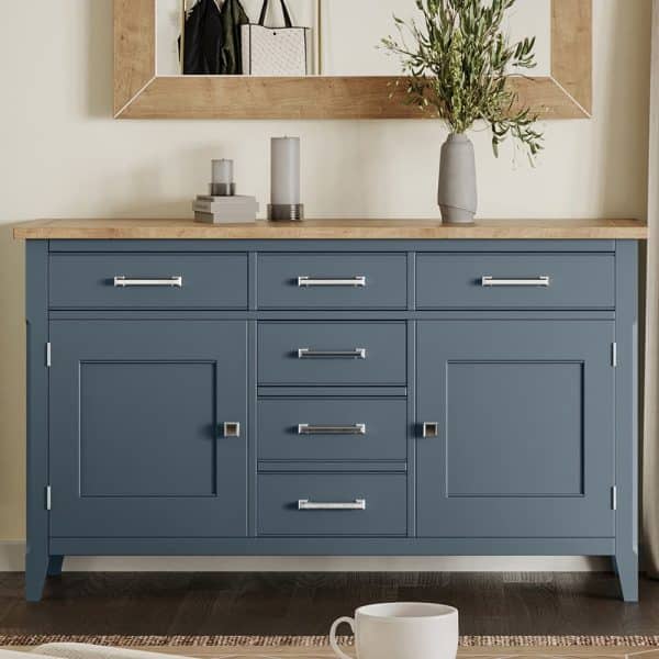 Sanford Wooden Sideboard With 2 Doors 6 Drawers In Blue And Oak | Bed Sava