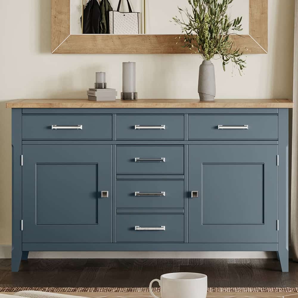 Sanford Wooden Sideboard With 2 Doors 6 Drawers In Blue And Oak