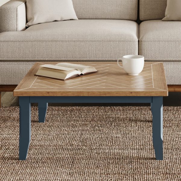Sanford Wooden Square Coffee Table In Blue And Oak | Bed Sava