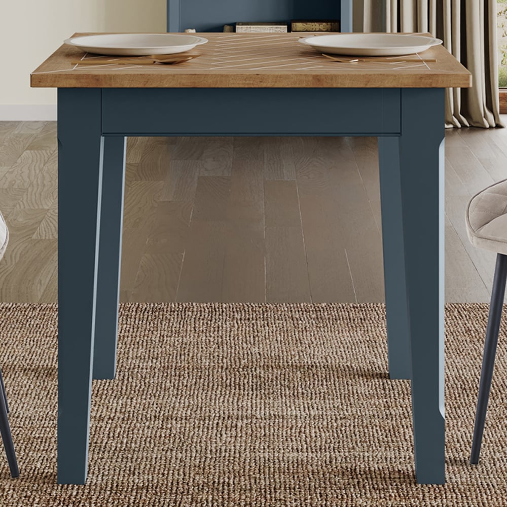 Sanford Wooden Square Dining Table In Blue And Oak