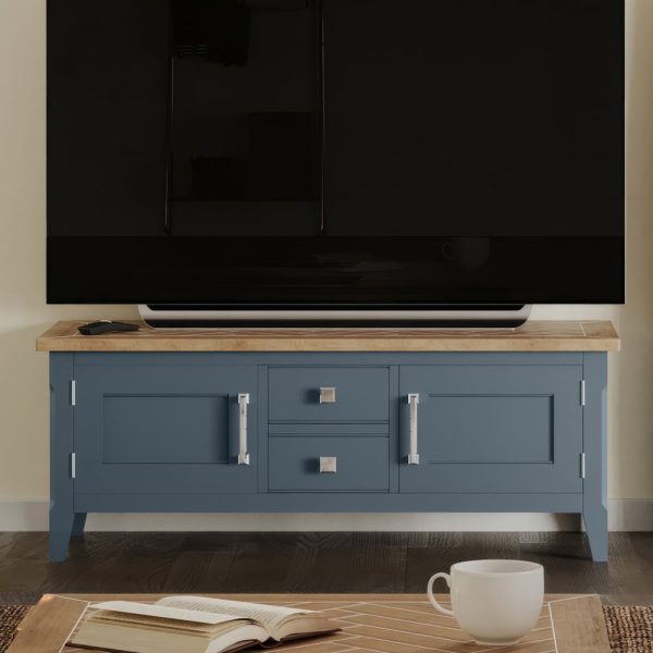 Sanford Wooden TV Stand With 2 Doors 2 Drawers In Blue And Oak | Bed Sava