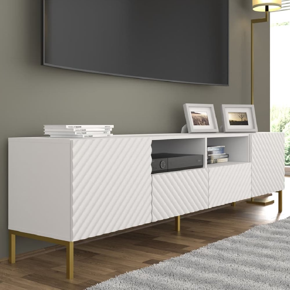 Sanford Wooden TV Stand With 2 Doors 2 Drawers In White