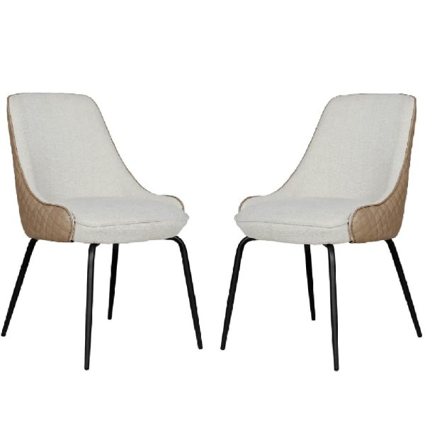 Santiago Biscuit Fabric Dining Chairs With Black Legs In Pair | Bed Sava
