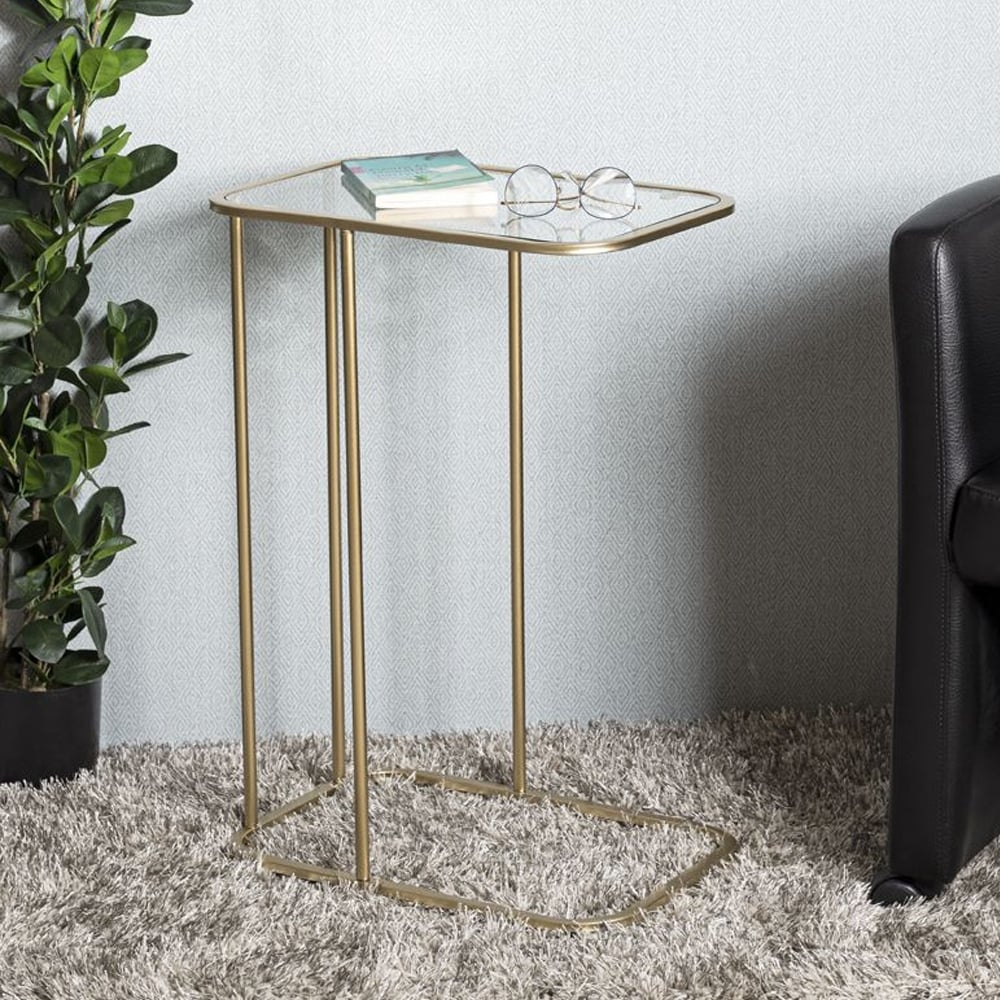 Santiago Clear Glass End Table With Gold Steel Frame