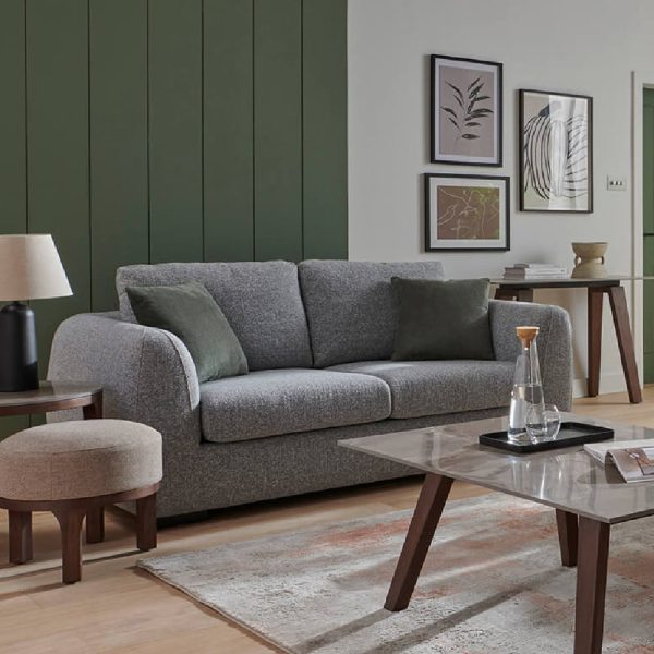 Santiago Fabric 2 Seater Sofa With Black Legs In Grey | Bed Sava