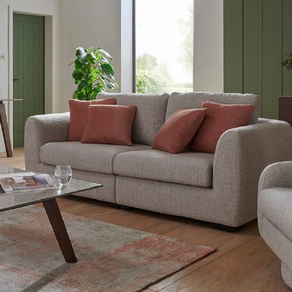 Santiago Fabric 3 Seater Sofa With Black Legs In Natural | Bed Sava