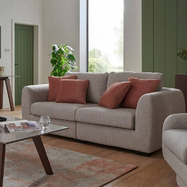Santiago Fabric 2 Seater Sofa With Black Legs In Natural | Bed Sava