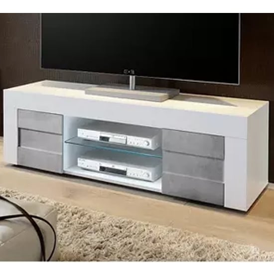 Santino TV Stand In White High Gloss And Grey With 2 Doors