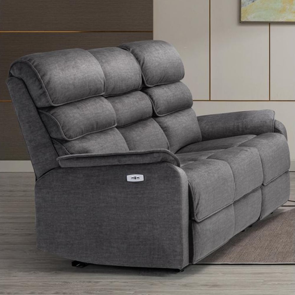 Sanur Fabric Electric Recliner 3 Seater Sofa In Grey