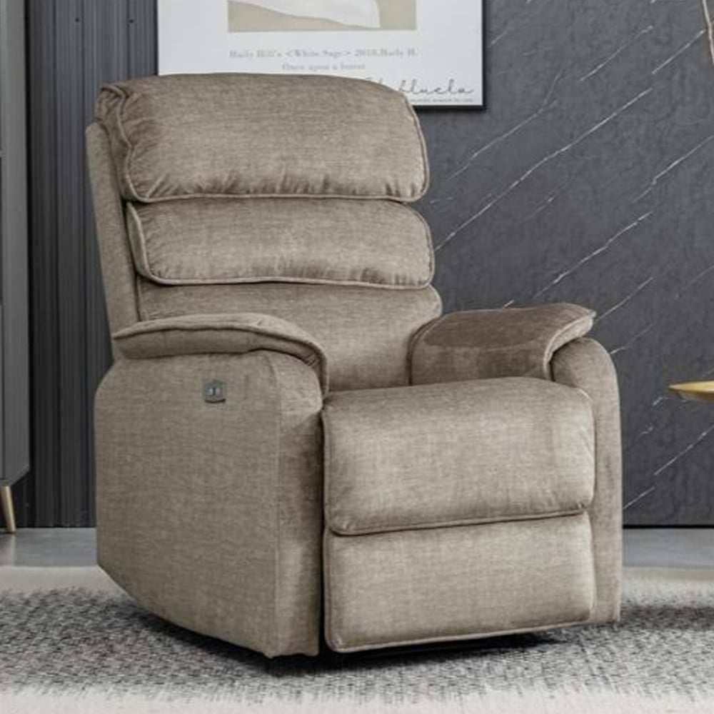 Sanur Fabric Electric Recliner 1 Seater Sofa In Taupe