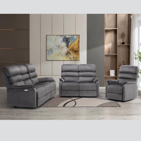 Sanur Fabric Electric Recliner Sofa Suite In Grey | Bed Sava