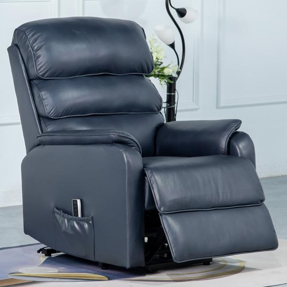 Sanur Leather Electric Lift And Tilt Recliner Chair In Navy