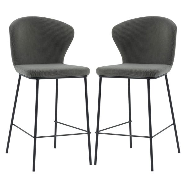 Sarnia Dark Grey Corduroy Fabric Counter Bar Stools In Pair | Bed Sava