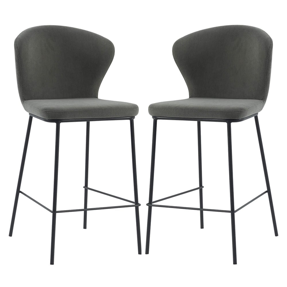 Sarnia Dark Grey Corduroy Fabric Counter Bar Stools In Pair