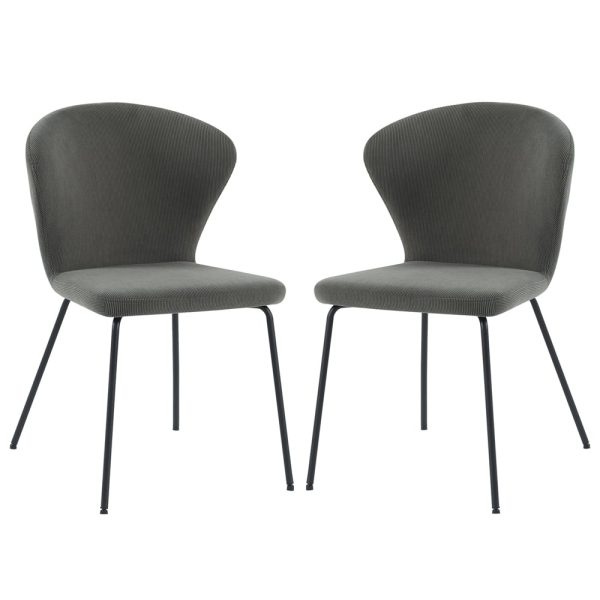 Sarnia Dark Grey Corduroy Fabric Dining Chairs In Pair | Bed Sava