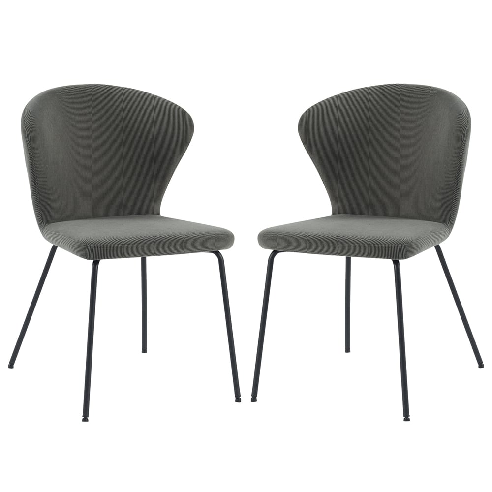 Sarnia Dark Grey Corduroy Fabric Dining Chairs In Pair